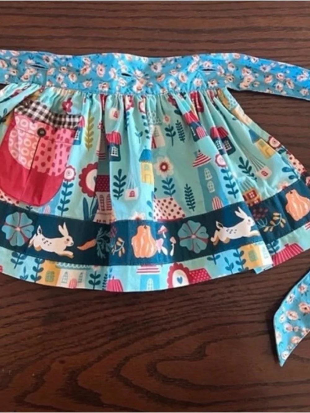 Wildflowers Blue Multicolor Village & Floral Apple rabbit Print Dress htf